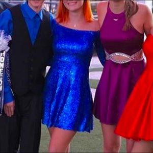 Blue sequin formal hoco homecoming prom dress